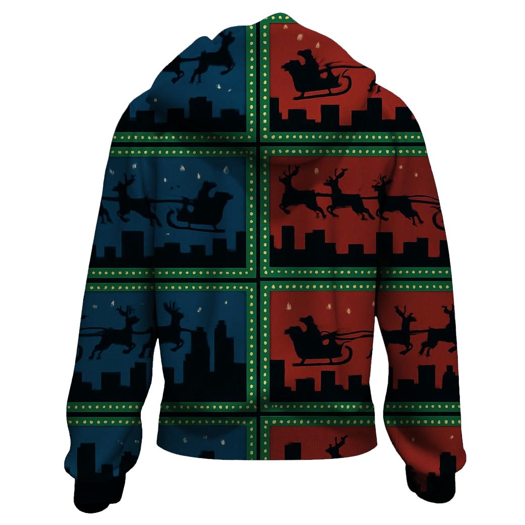 Santa Sleigh Skyline Panel Design custom hoodies