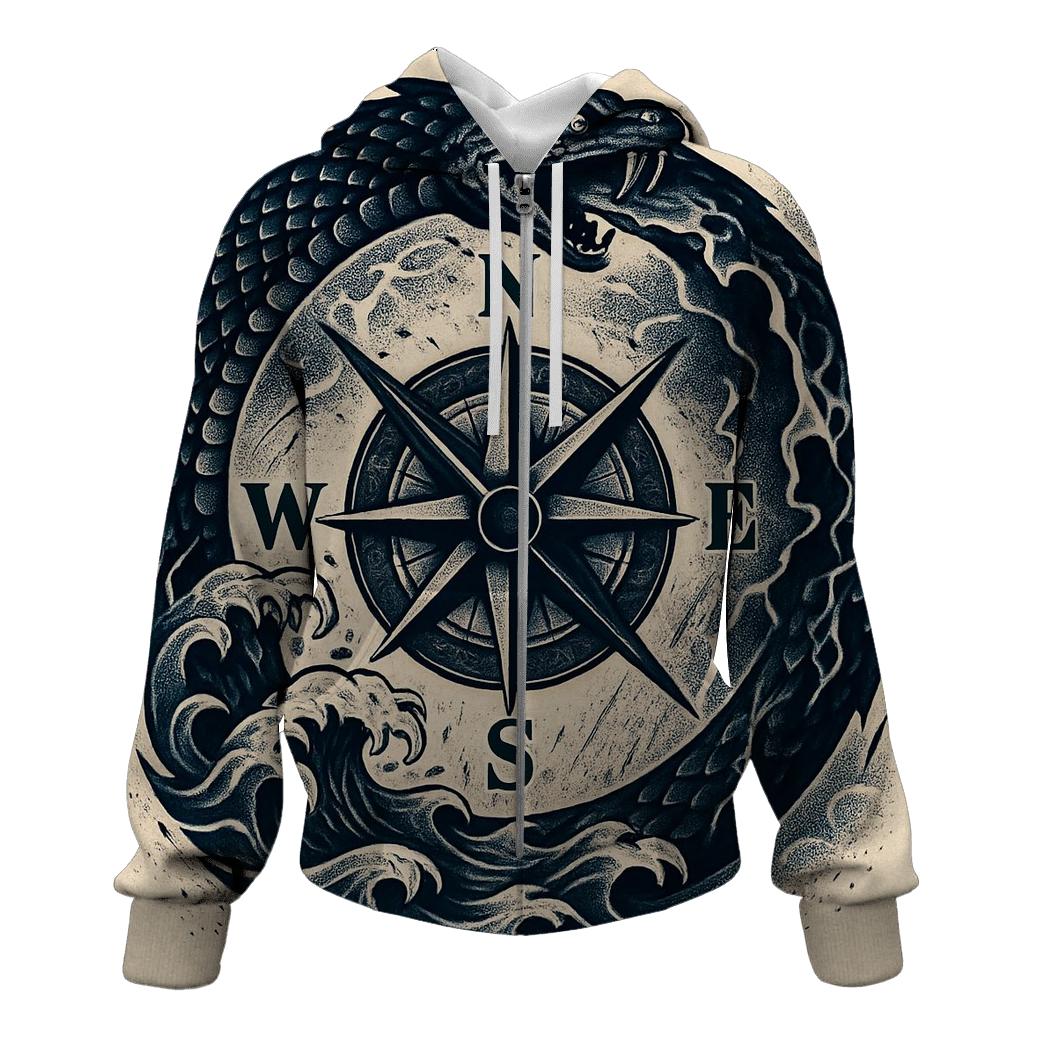Storm Serpent Ouroboros Compass printed hoodies