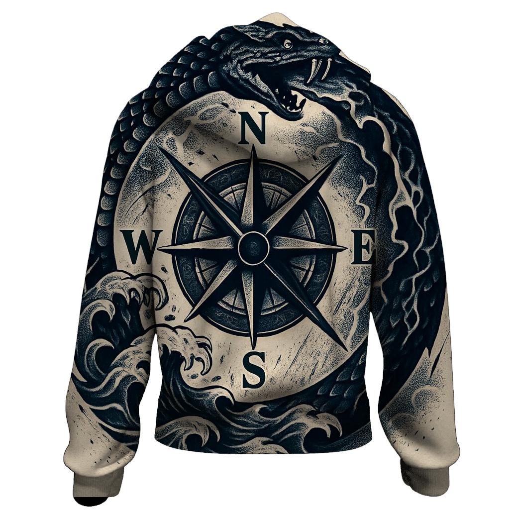 Storm Serpent Ouroboros Compass printed hoodies