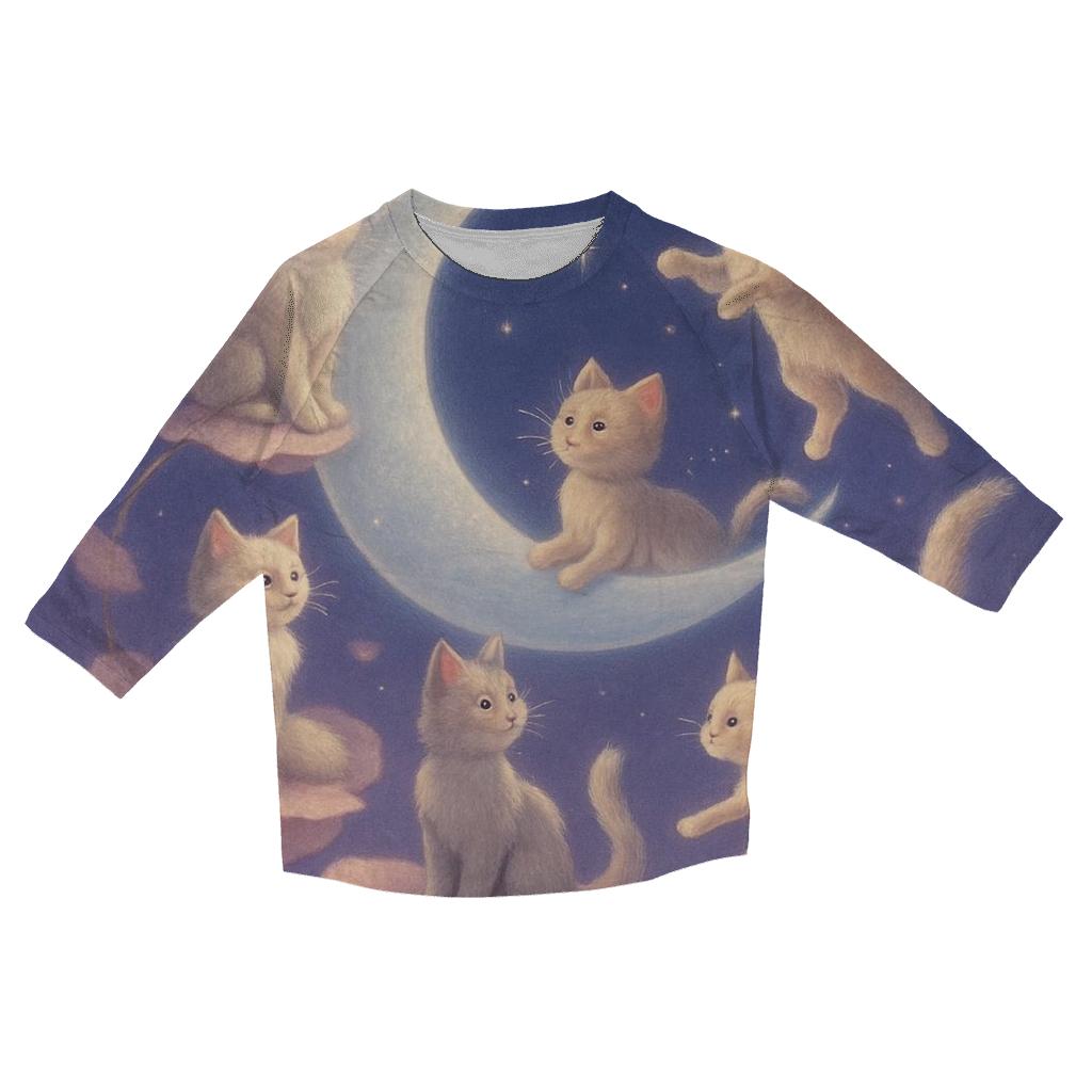 Moonlit Petal Carousel Cats cotton quarter sleeve shirts