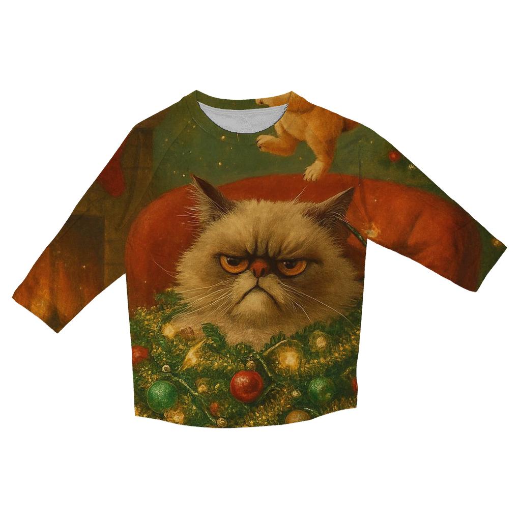 Grumpy Christmas Cat Under Tinsel Avalanche fashion 3/4 sleeve shirts