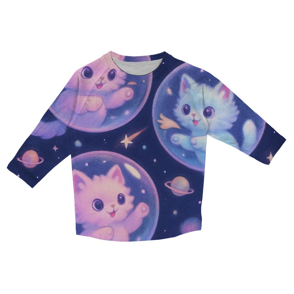 Playful Bubble Galaxy Kittens custom 3/4 sleeve shirts