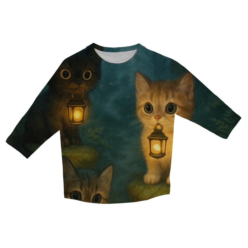 Forest Lantern Guardian Cats cotton quarter sleeve shirts