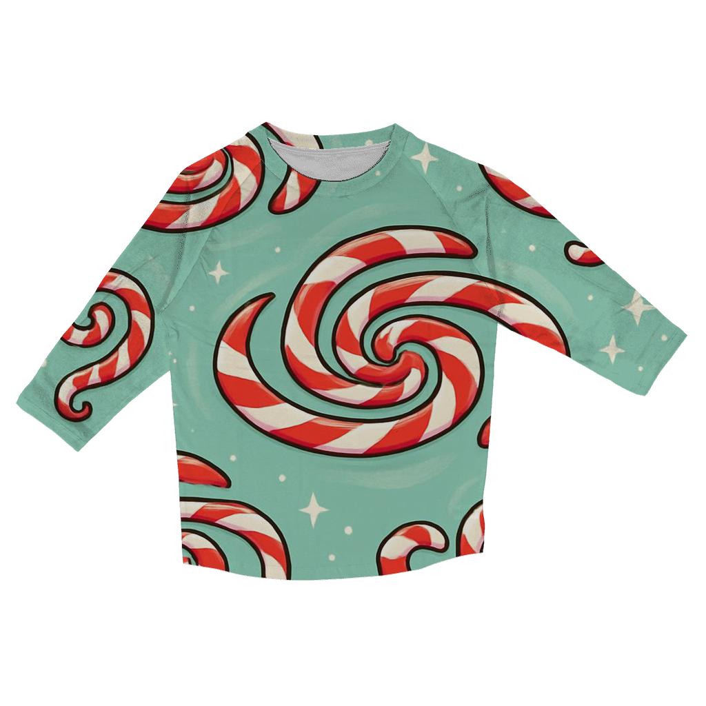 Candy Cane Spiral Galaxy Scatter On Mint Field personalized 3/4 sleeve tees