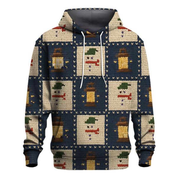 Snowman Lantern Checkerboard Design premium hoodies