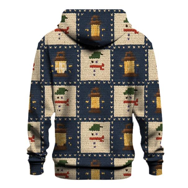 Snowman Lantern Checkerboard Design premium hoodies