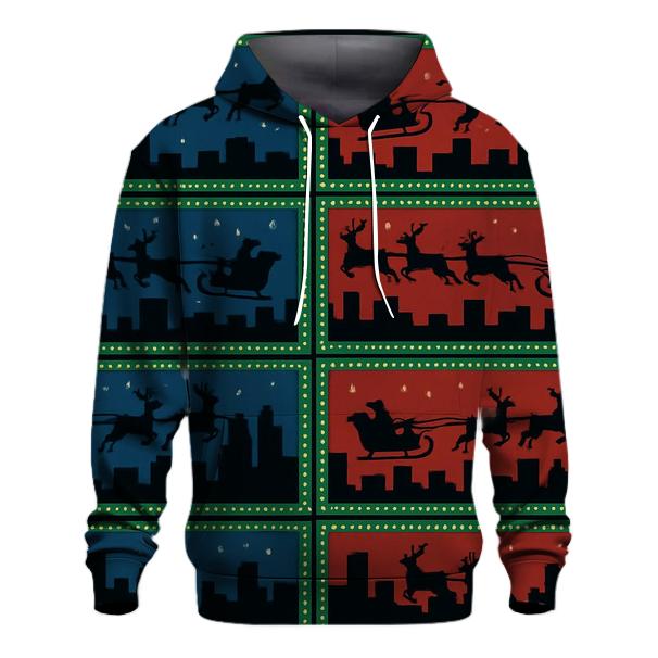 Santa Sleigh Skyline Panel Design pullover hoodies