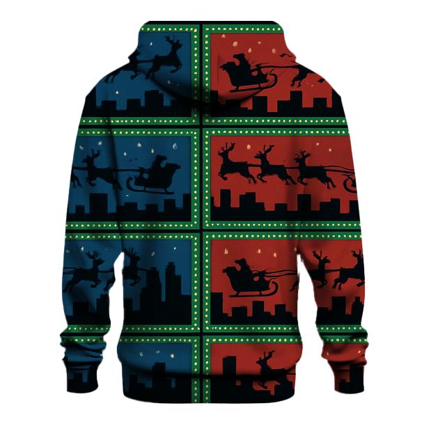 Santa Sleigh Skyline Panel Design pullover hoodies
