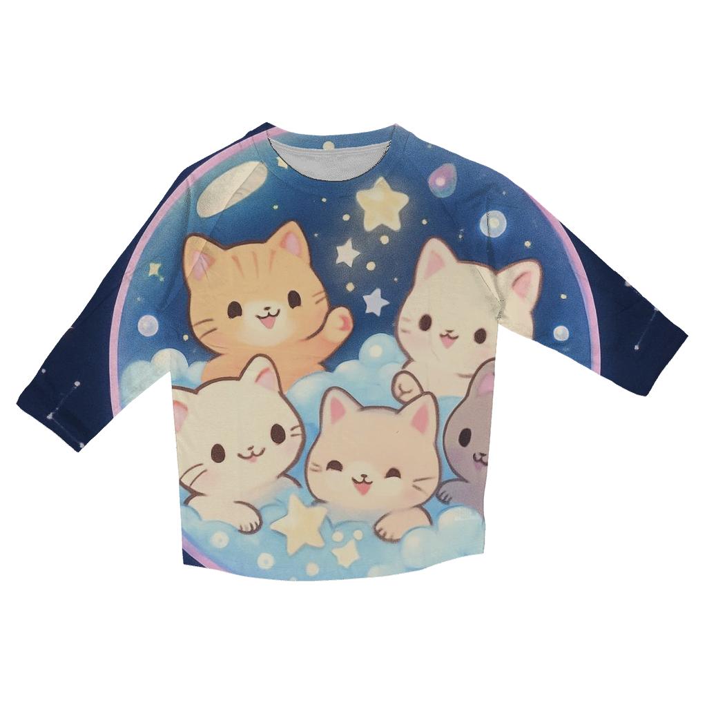 Cosmic Bubble Bath Kittens casual three quarter sleeve shirts