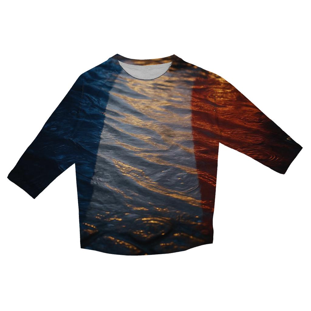 French Flag Refraction In Parisian Rain Puddles printed three quarter sleeve shirts