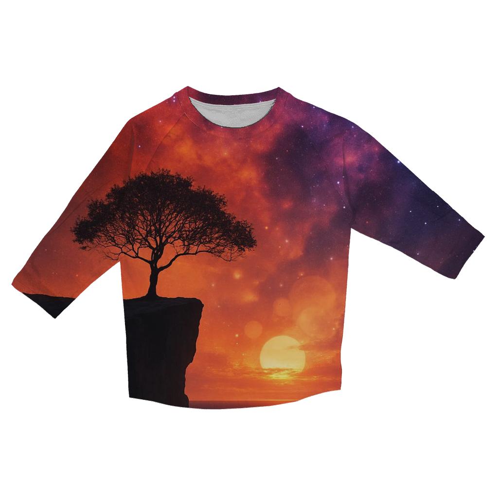 Nebula Sunset Over Silent Cliff printed three quarter sleeve shirts