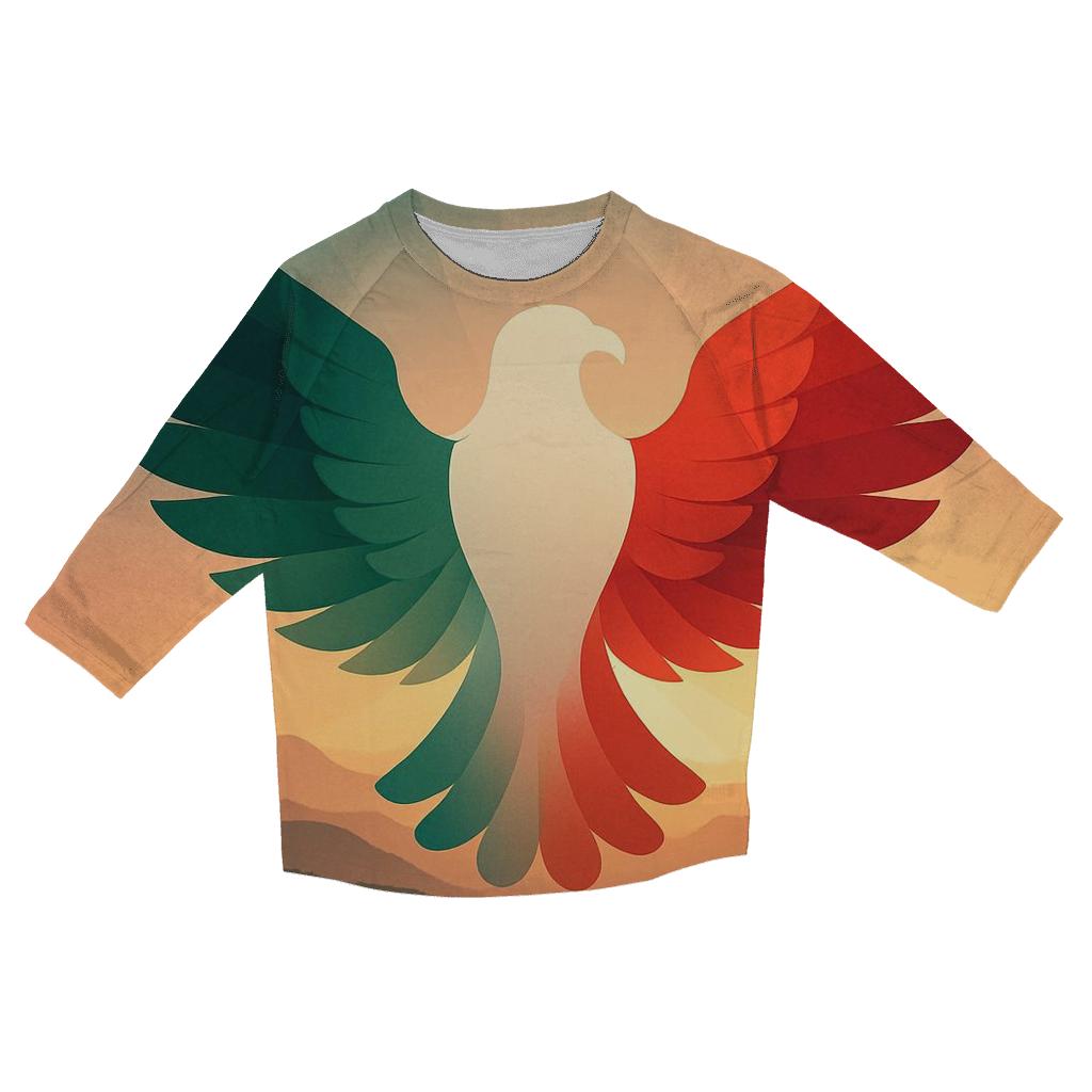 Mexican Flag Eagle Silhouette In Sierra Sunrise personalized 3/4 sleeve tees