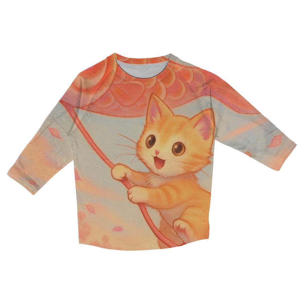 Cherry Blossom Kite Flight Cat stylish quarter sleeve tops