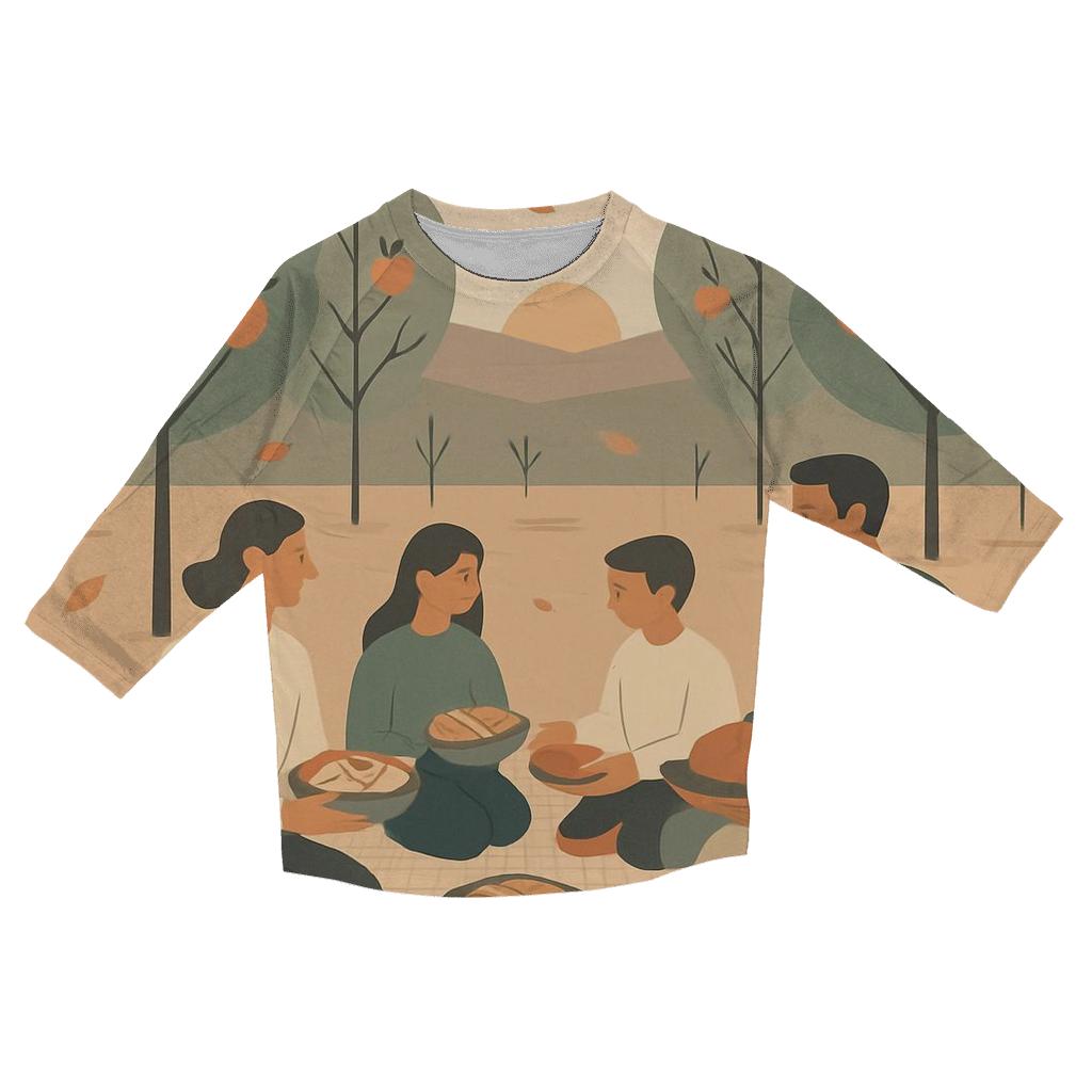 Sunset Orchard Family Blanket Picnic casual three quarter sleeve shirts