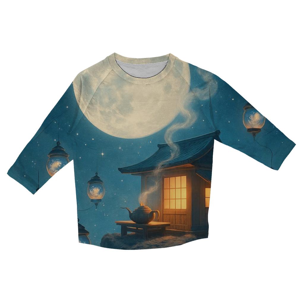 Moonlit Cosmic Tea House printed three quarter sleeve shirts