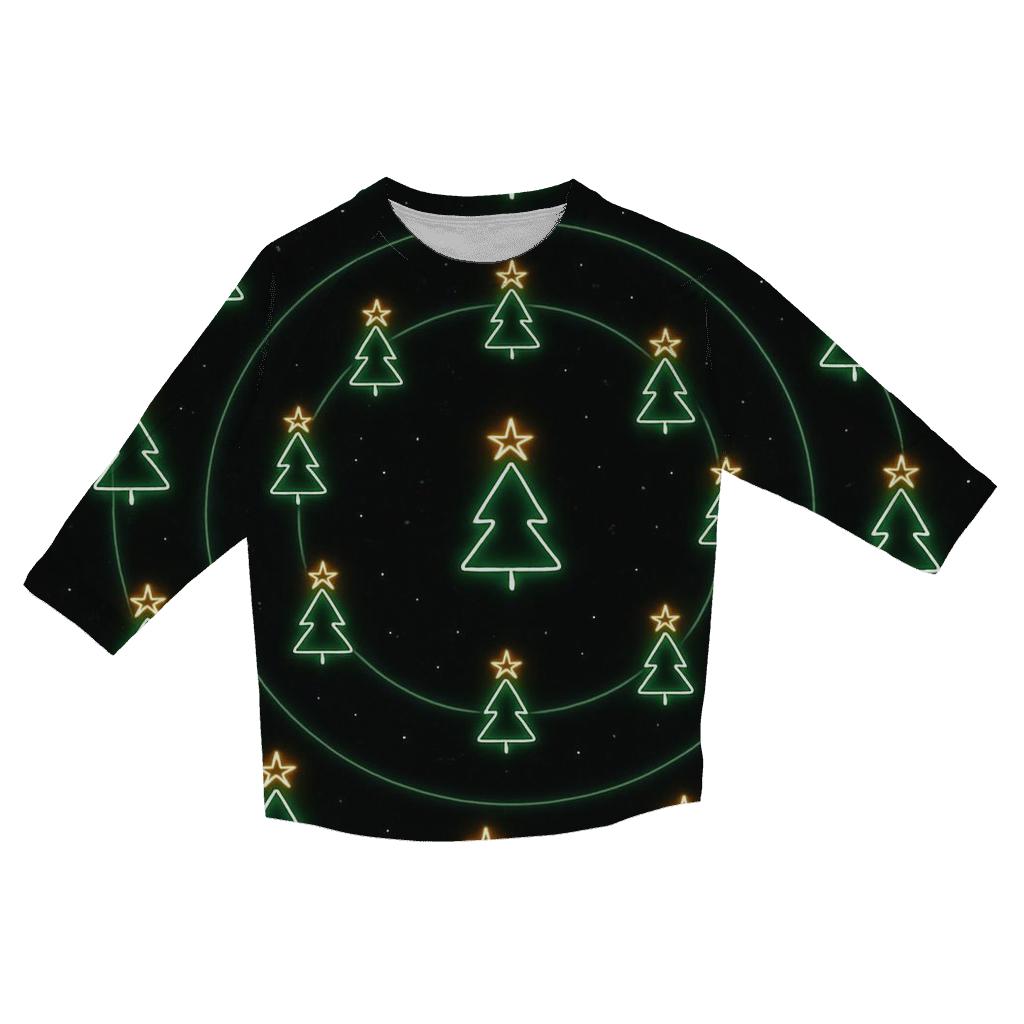 Radiant Christmas Tree Orbit Rings On Black fashion 3/4 sleeve shirts