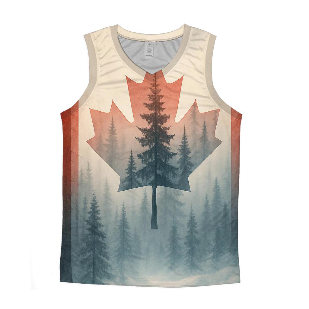 Canadian Flag Forest Double Exposure graphic print tank tops