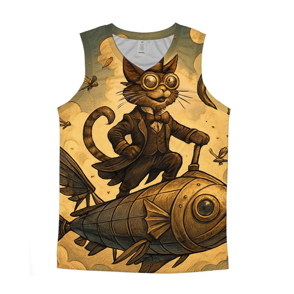 Steampunk Sky Sailor Cat personalized athletic tanks