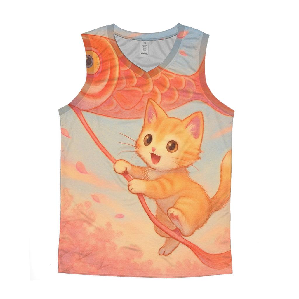 Cherry Blossom Kite Flight Cat sports performance tank tops