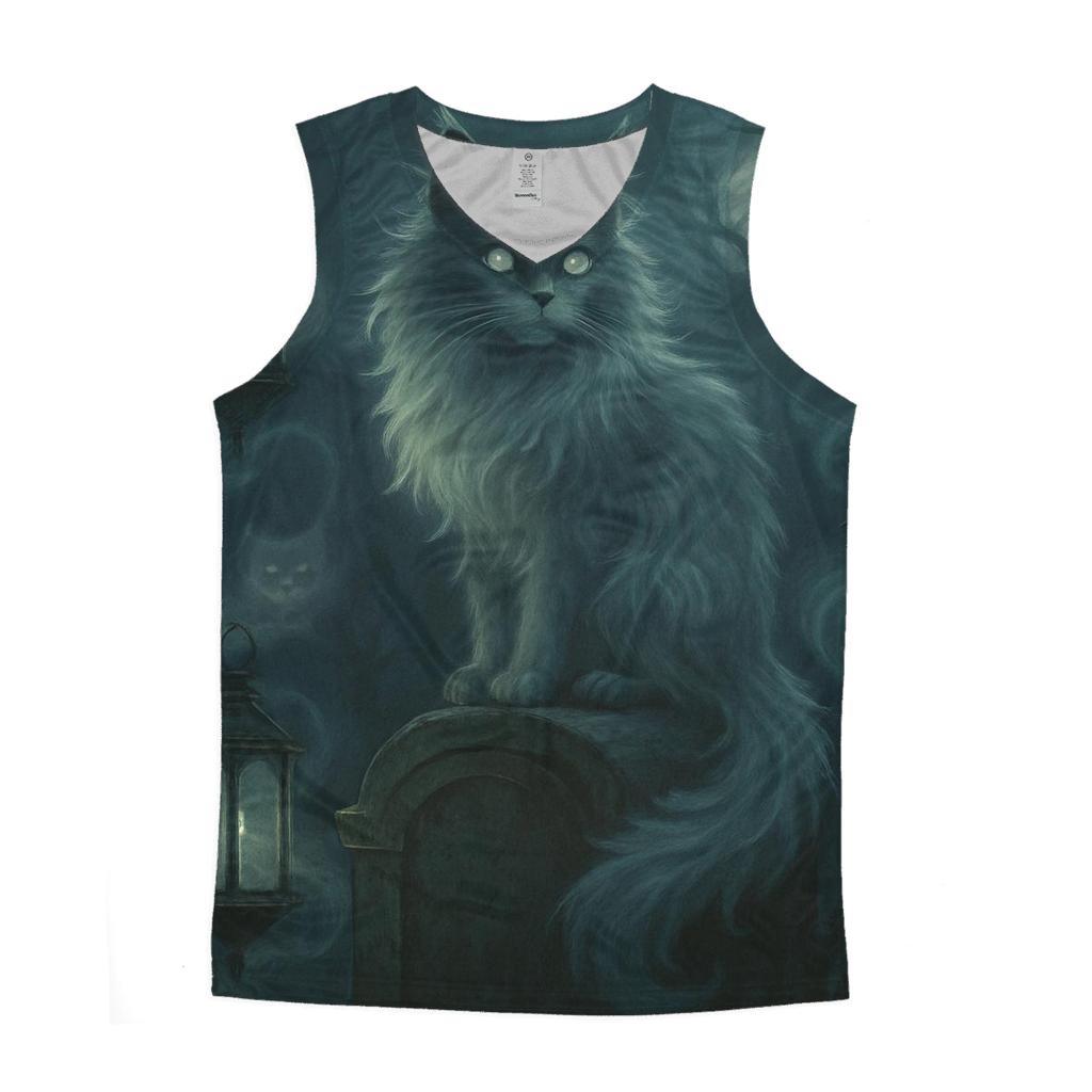 Haunted Lantern Cemetery Cat sports performance tank tops