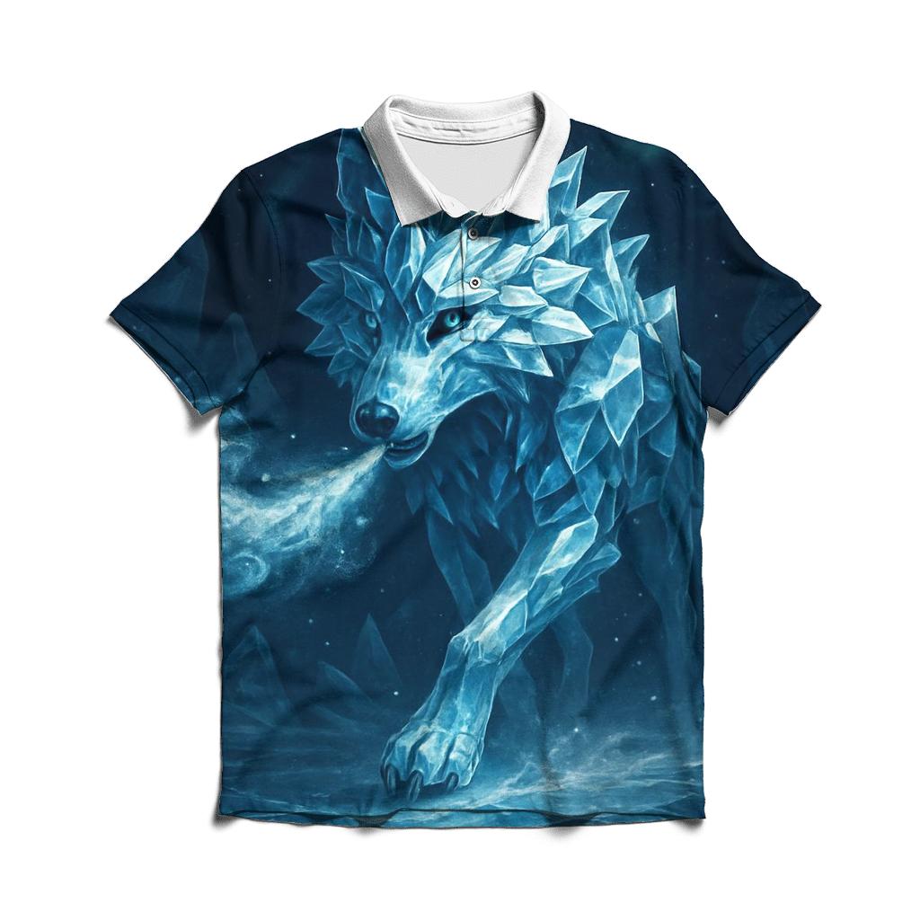 Luminous Frostbite Wolf custom polo shirts