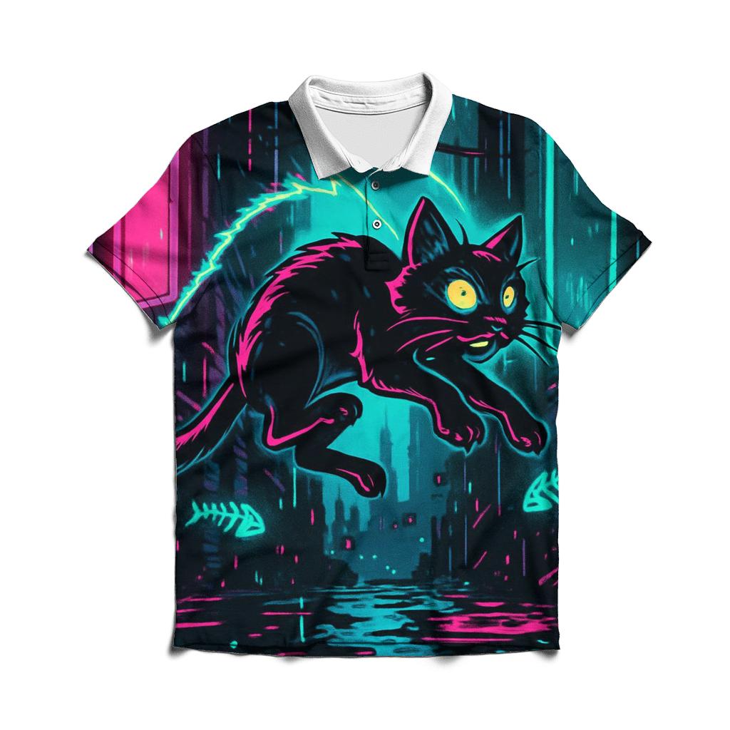 Cyber Alley Rhythm Cat embroidered polo tops