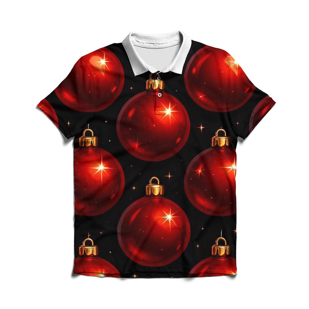 Crimson Christmas Ornament Grid On Midnight Field branded logo polo shirts