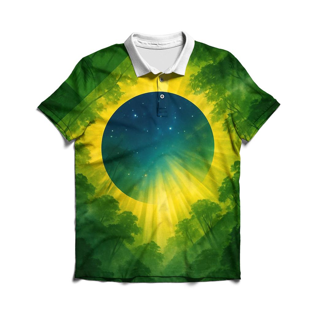 Brazilian Flag Canopy Over Rainforest Valley premium cotton polo shirts