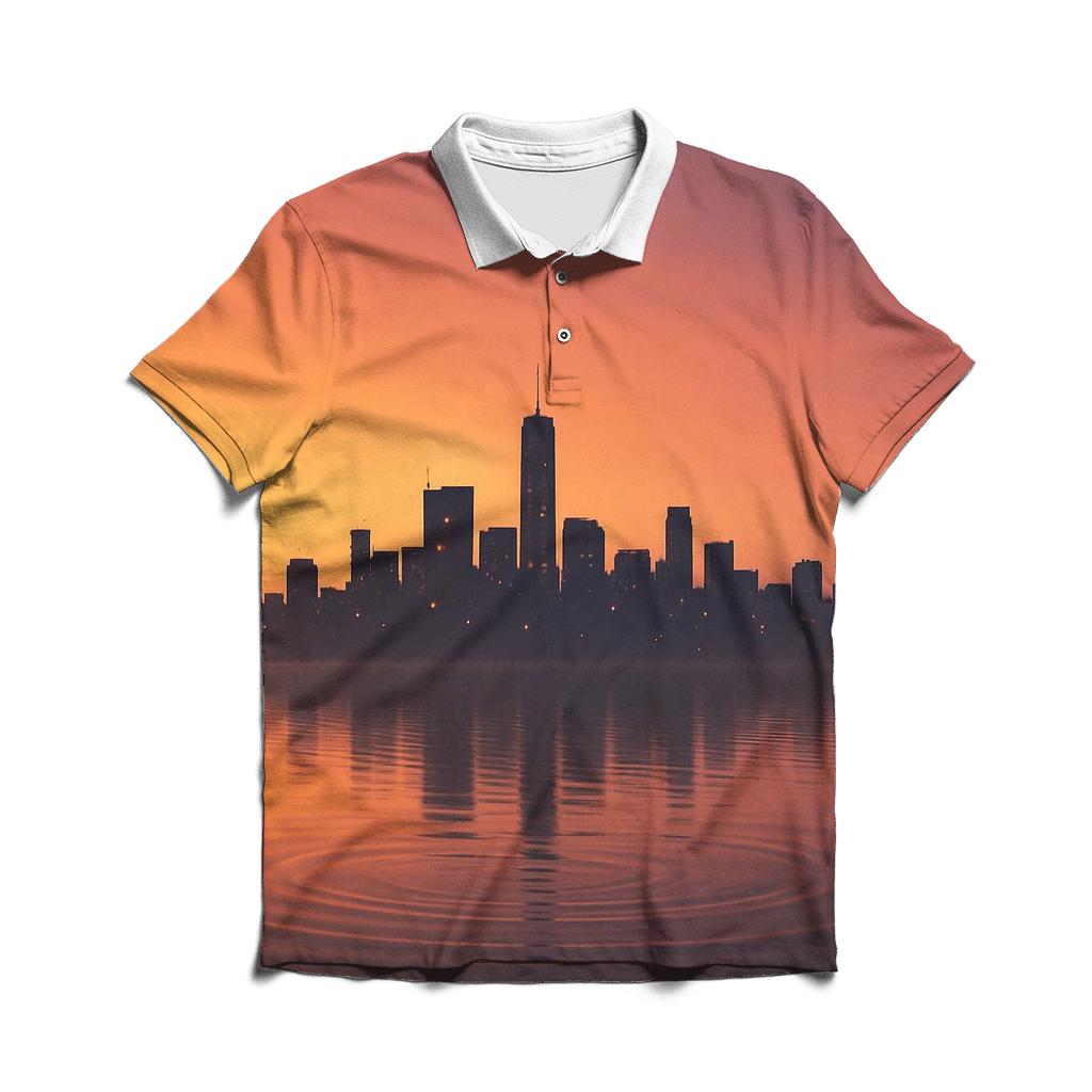Skyline Reverie At Golden Hour Drift branded logo polo shirts