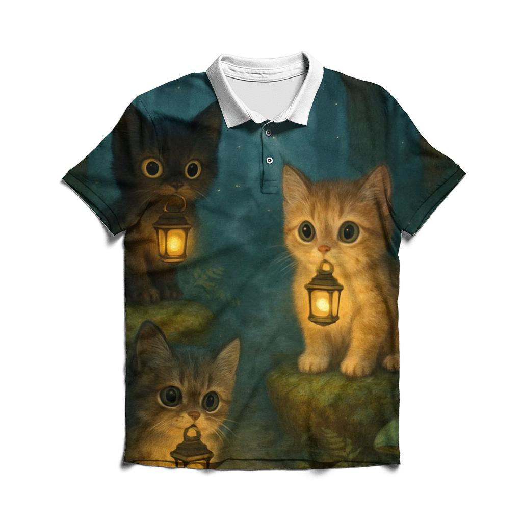Forest Lantern Guardian Cats premium cotton polo shirts