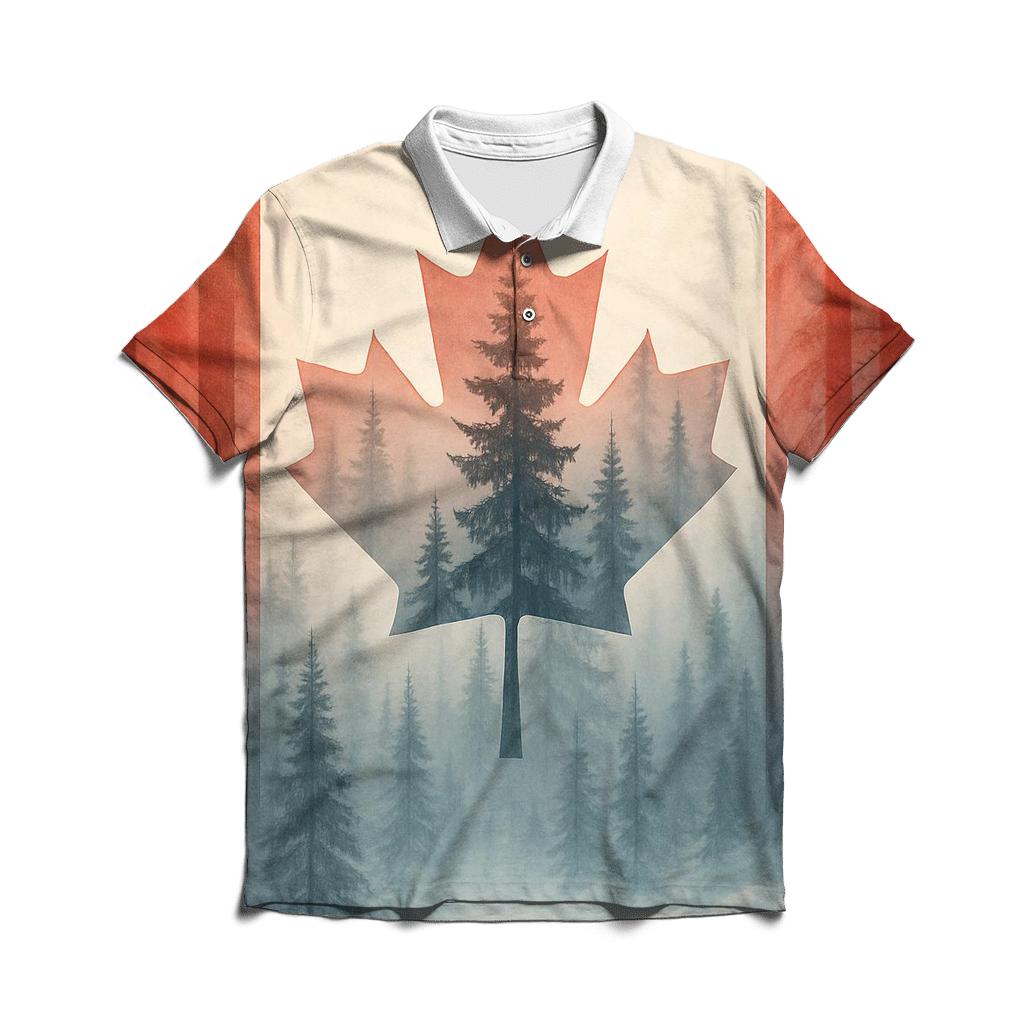 Canadian Flag Forest Double Exposure personalized polo shirts