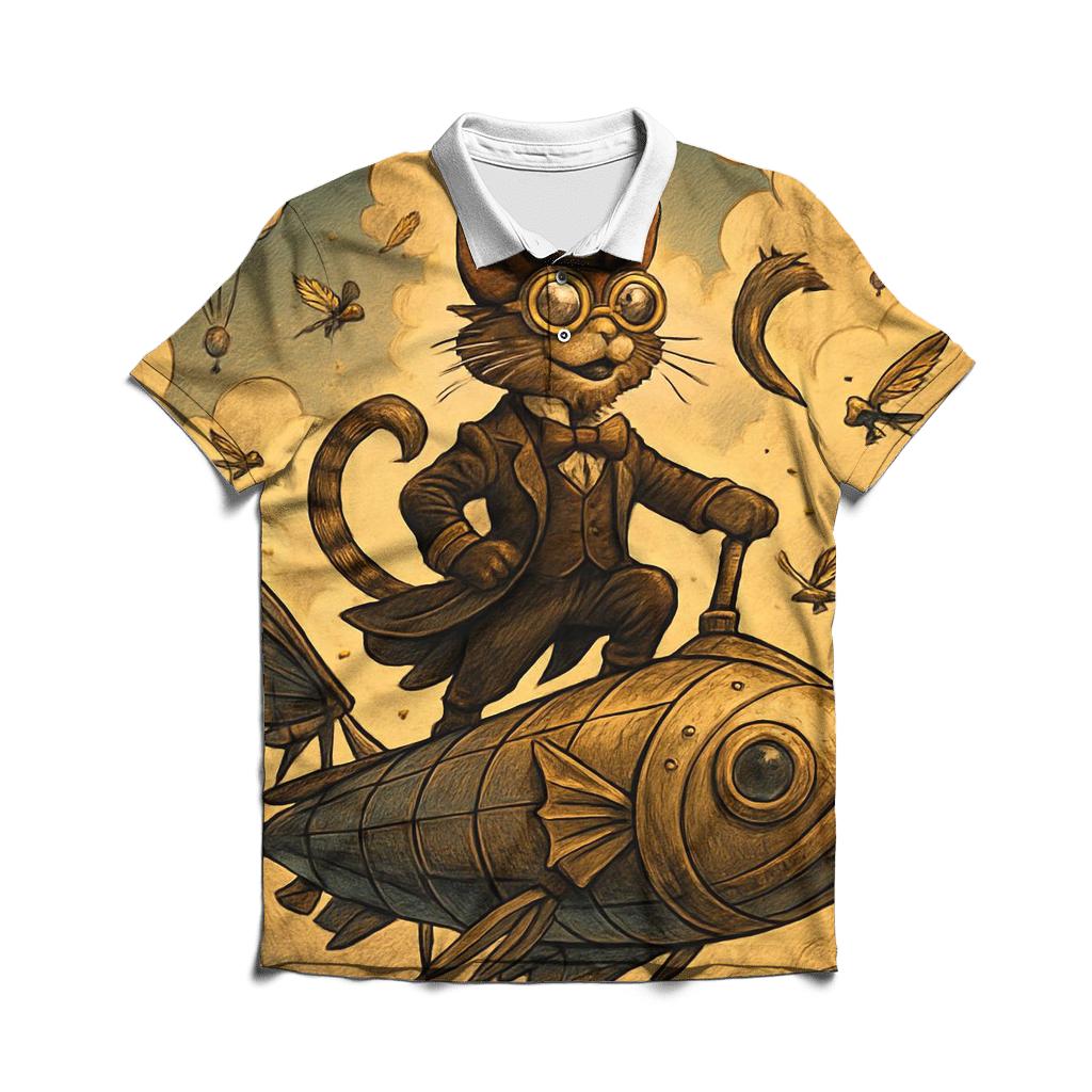 Steampunk Sky Sailor Cat designer slim fit polos
