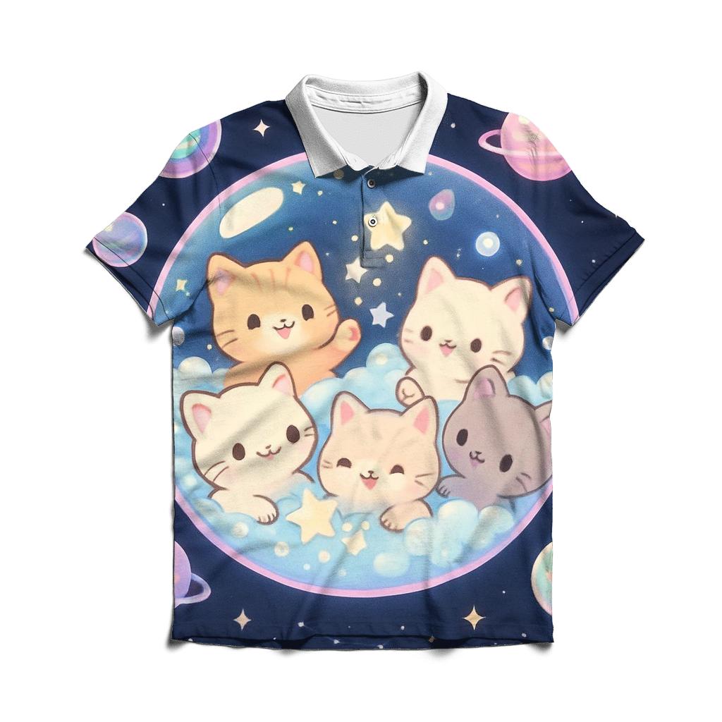 Cosmic Bubble Bath Kittens premium cotton polo shirts
