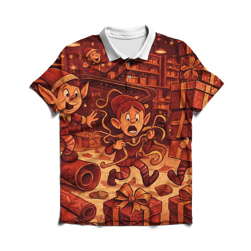 Elves Wrapping Room Mayhem branded logo polo shirts