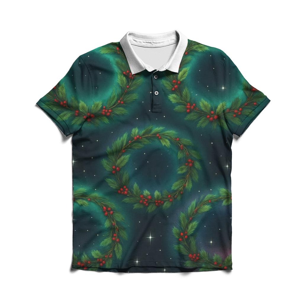 Aurora Halo Christmas Wreath Rings On Charcoal stylish collar polo tees