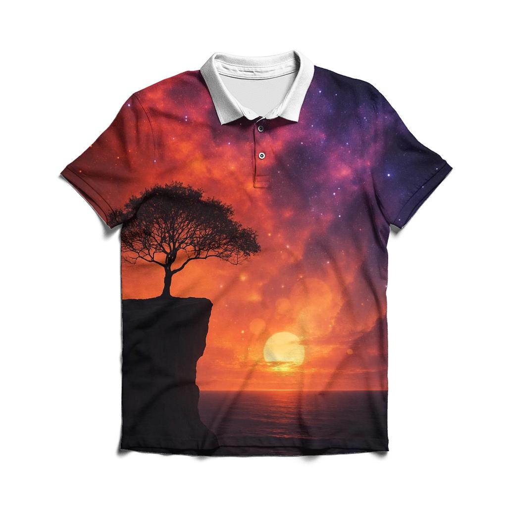 Nebula Sunset Over Silent Cliff classic pique polos