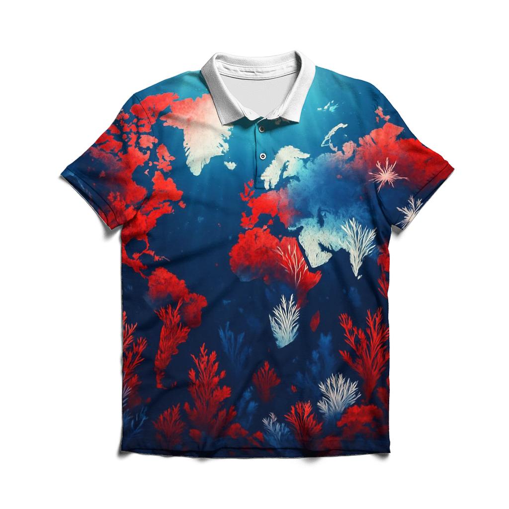 Australian Flag Reef World Map premium cotton polo shirts