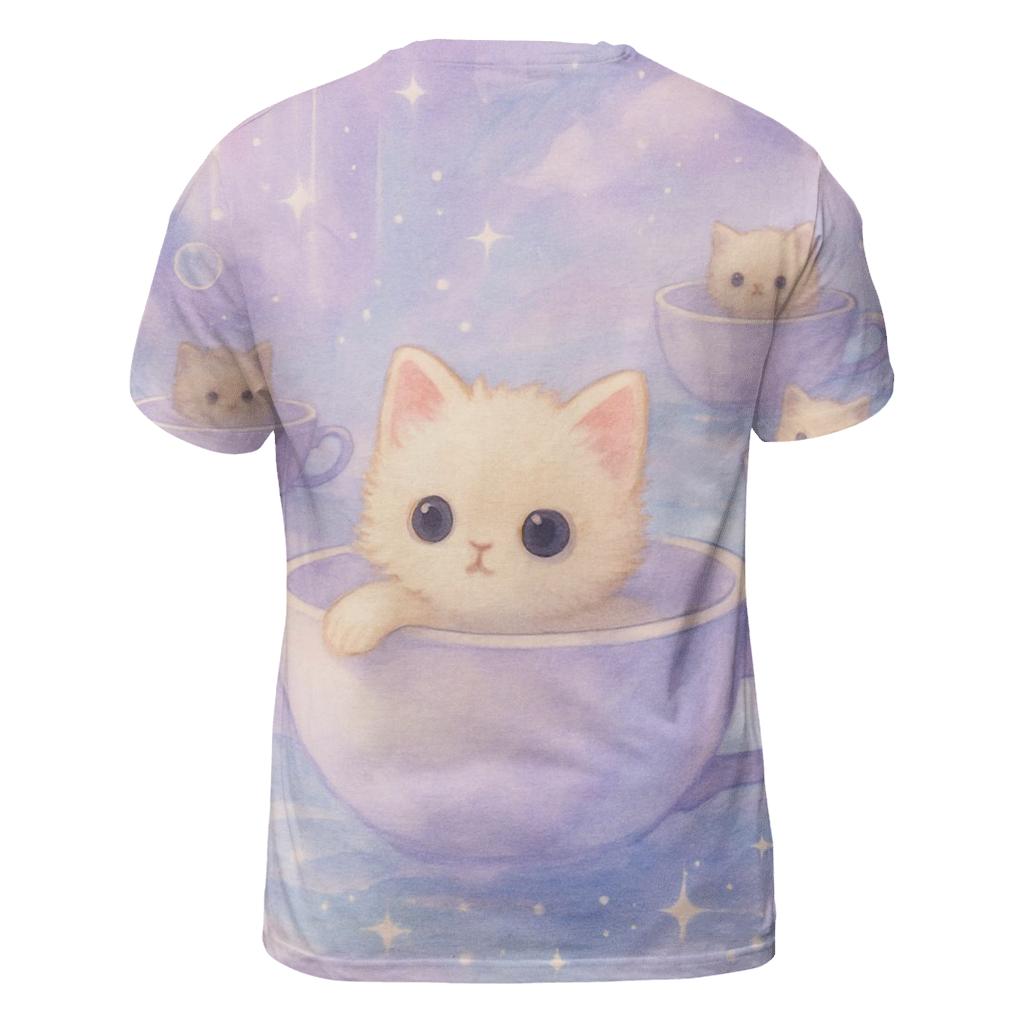 Starlit Teacup Cat Harbor vibrant all-over design tees