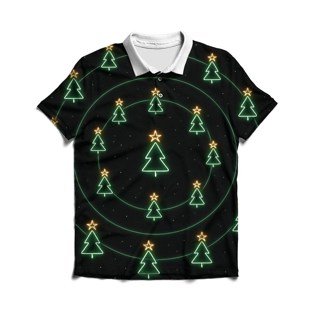 Radiant Christmas Tree Orbit Rings On Black stylish collar polo tees
