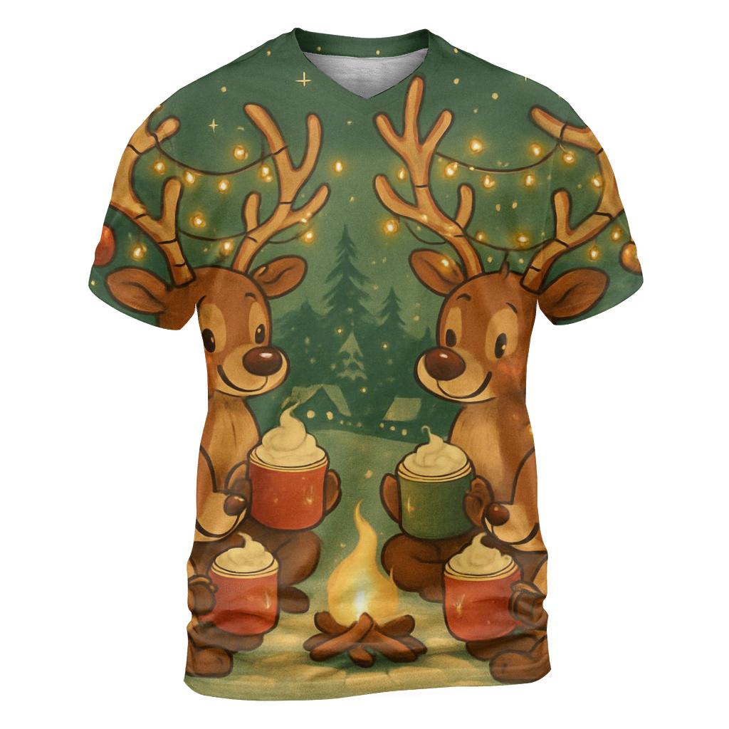 Reindeer Cocoa Campfire Circle artistic all-over print tops