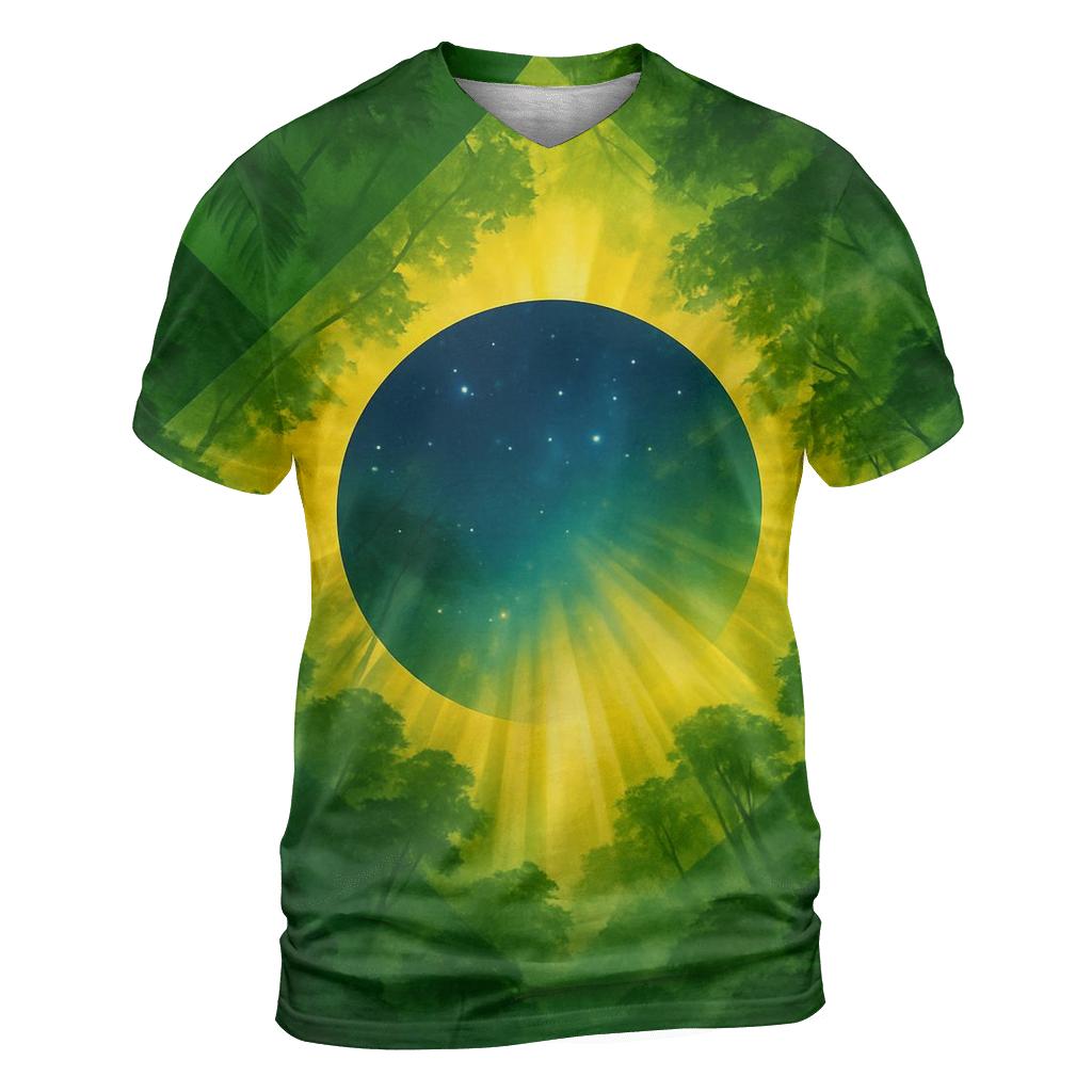 Brazilian Flag Canopy Over Rainforest Valley custom all-over print shirts
