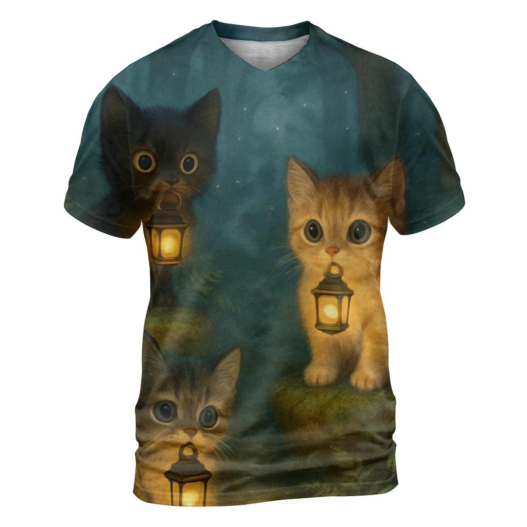 Forest Lantern Guardian Cats artistic all-over print tops