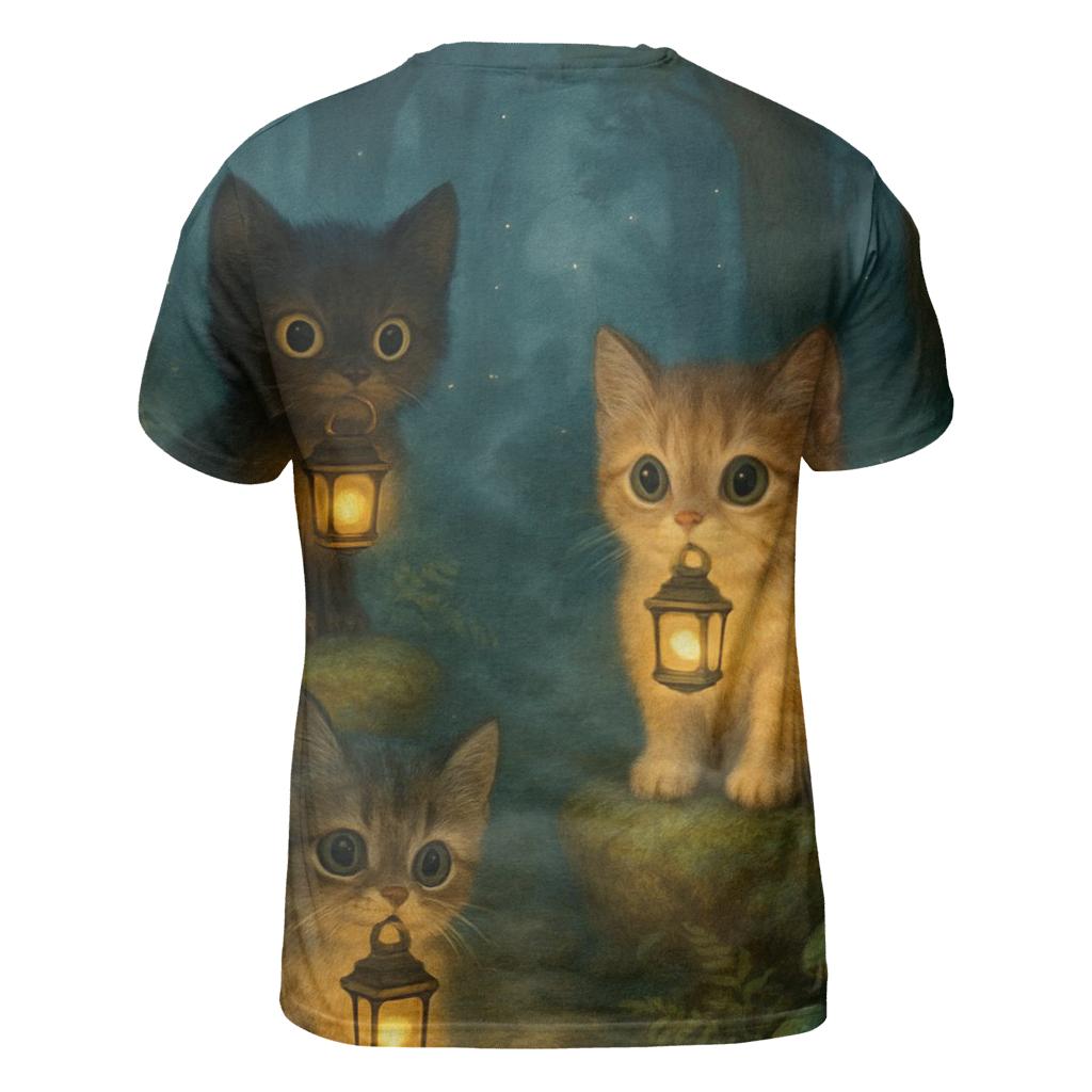 Forest Lantern Guardian Cats artistic all-over print tops
