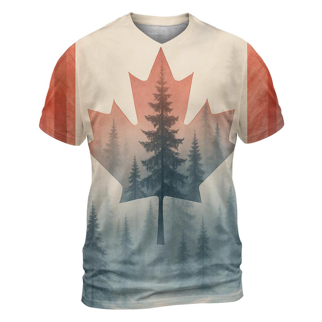 Canadian Flag Forest Double Exposure designer pattern shirts