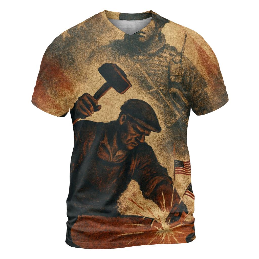 Forged In Fire And Freedom vibrant all-over design tees