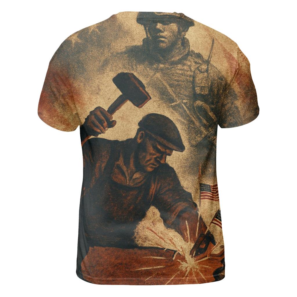 Forged In Fire And Freedom vibrant all-over design tees