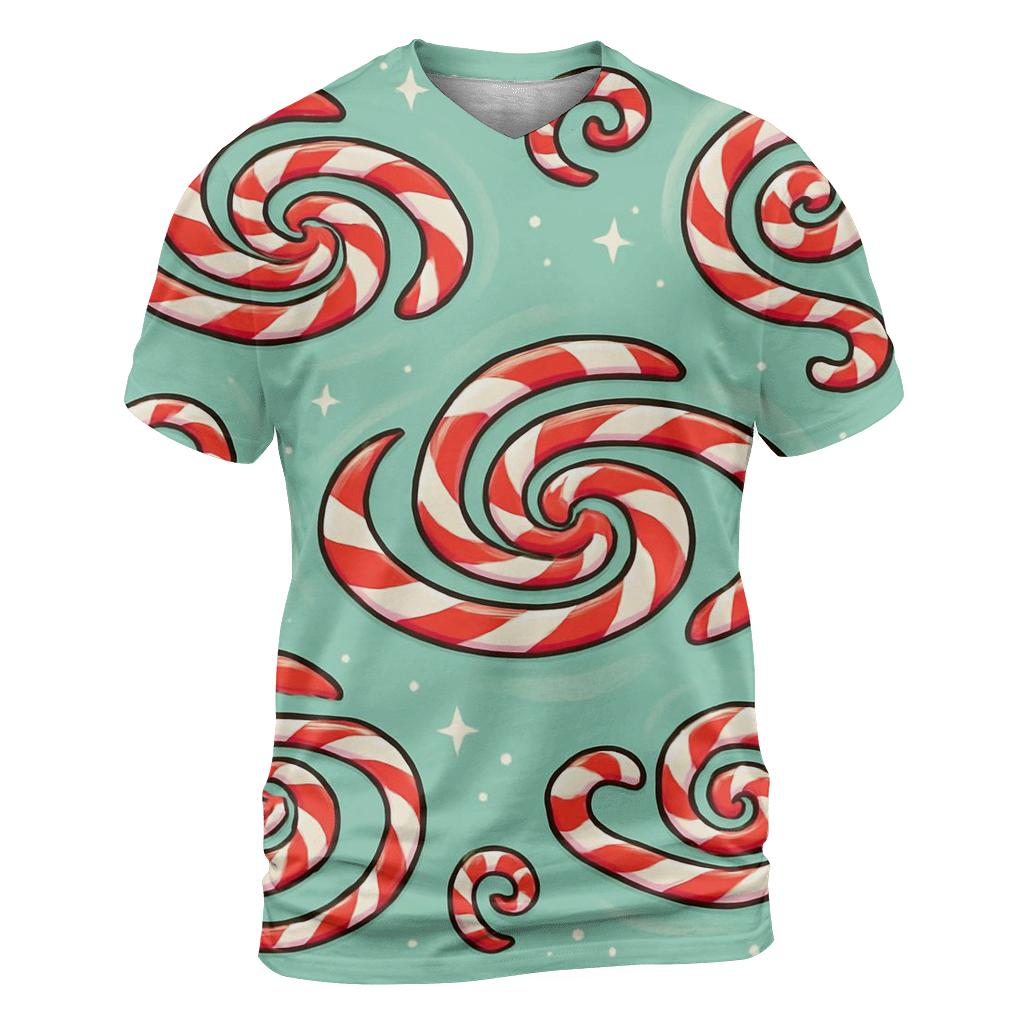 Candy Cane Spiral Galaxy Scatter On Mint Field unique graphic print tees