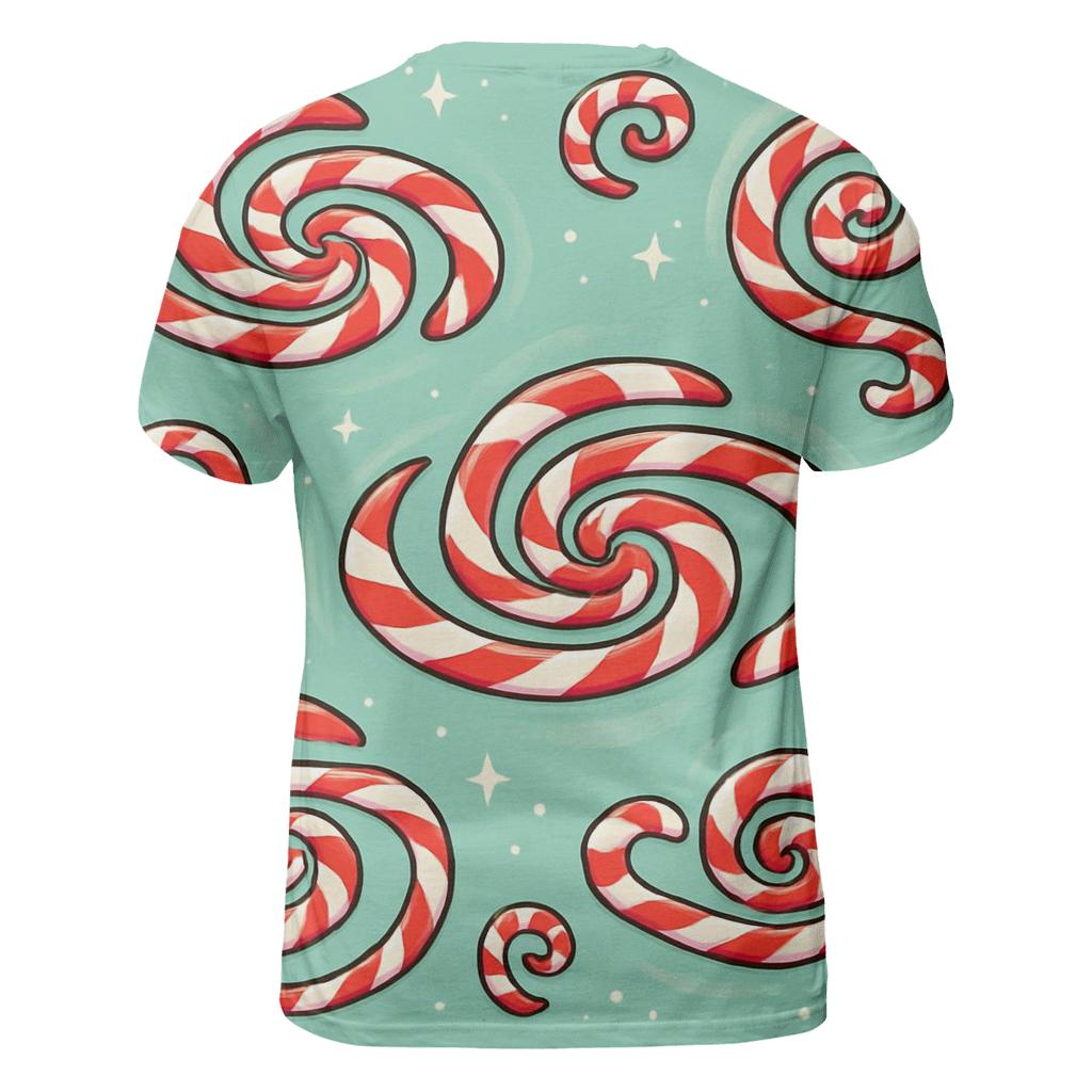 Candy Cane Spiral Galaxy Scatter On Mint Field unique graphic print tees