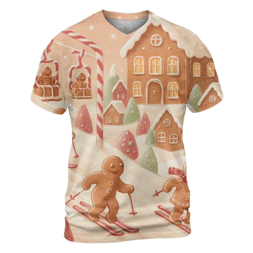 Gingerbread Ski Village Rush statement graphic shirts