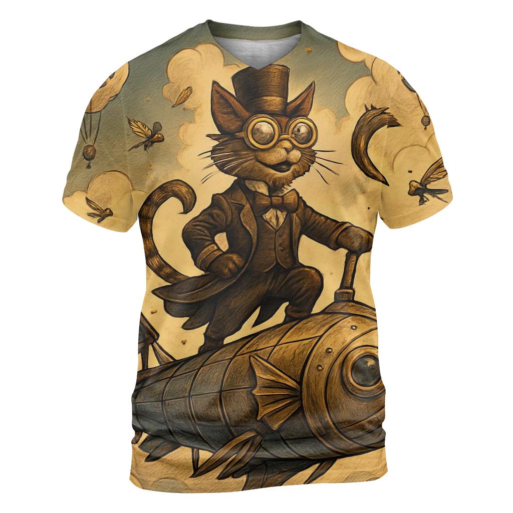Steampunk Sky Sailor Cat trendy printed shirt styles